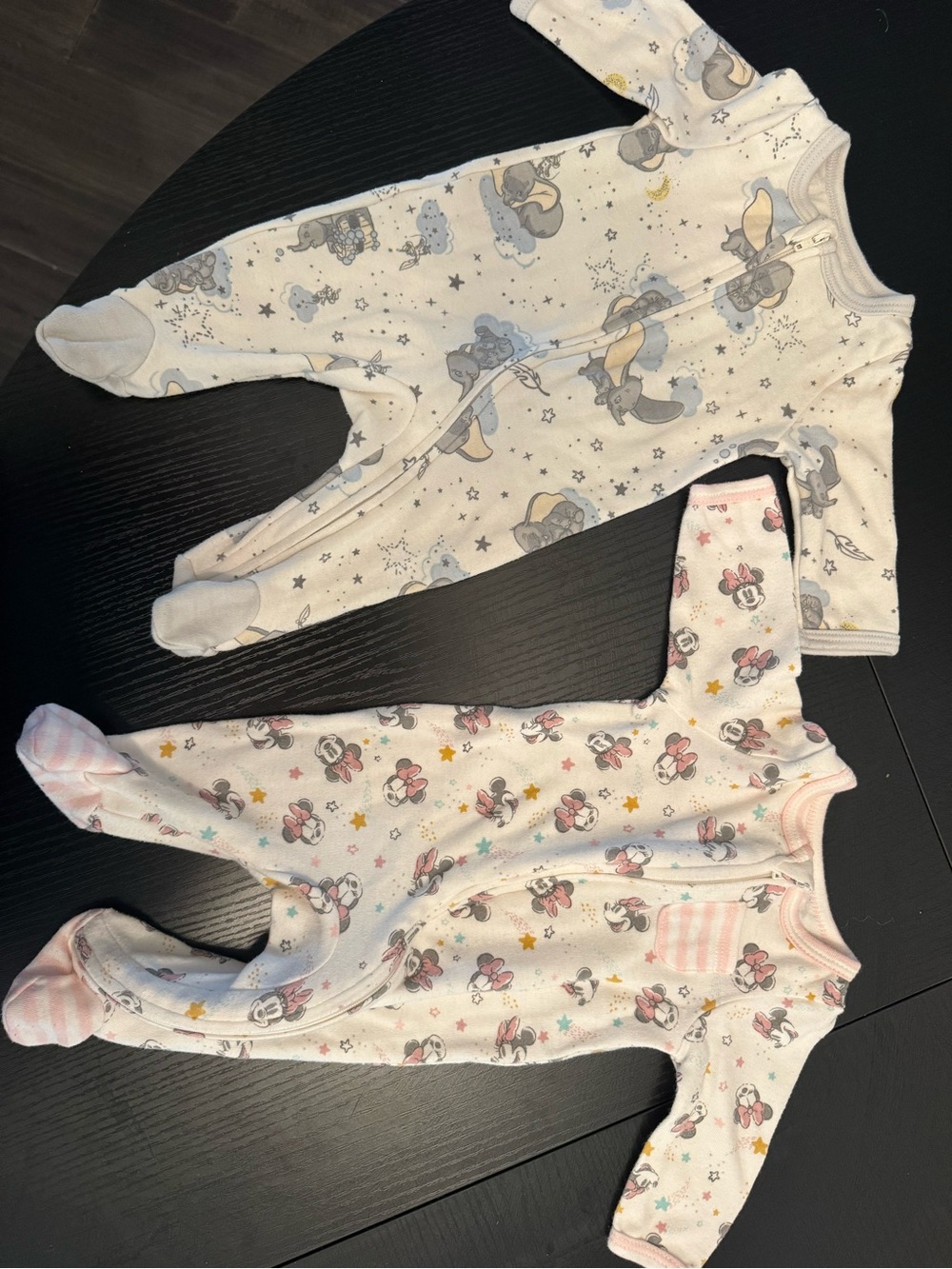Disney Baby Girls Minnie & Dumbo Footed One-Piece Sleepers in Pink and Cream